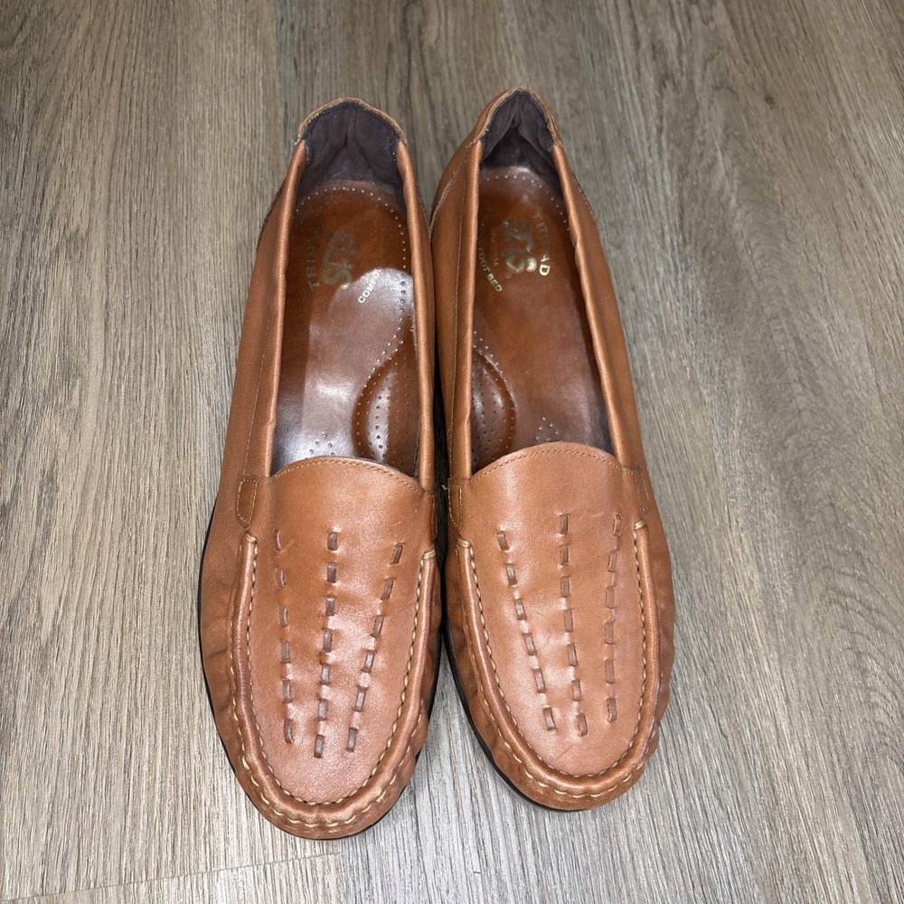 SAS Leather Slip On Shoes 9 M Weave Loafer Chestnut Brown Tripad Comfort - Picture 3 of 12